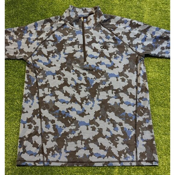 Outdoor Research 1/4 zip mens large blue camo apline onset merino 150 hiking D - Picture 2 of 14